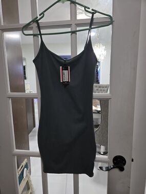 PrettyLittleThing Black Mini Slip Dress with Spaghetti Straps